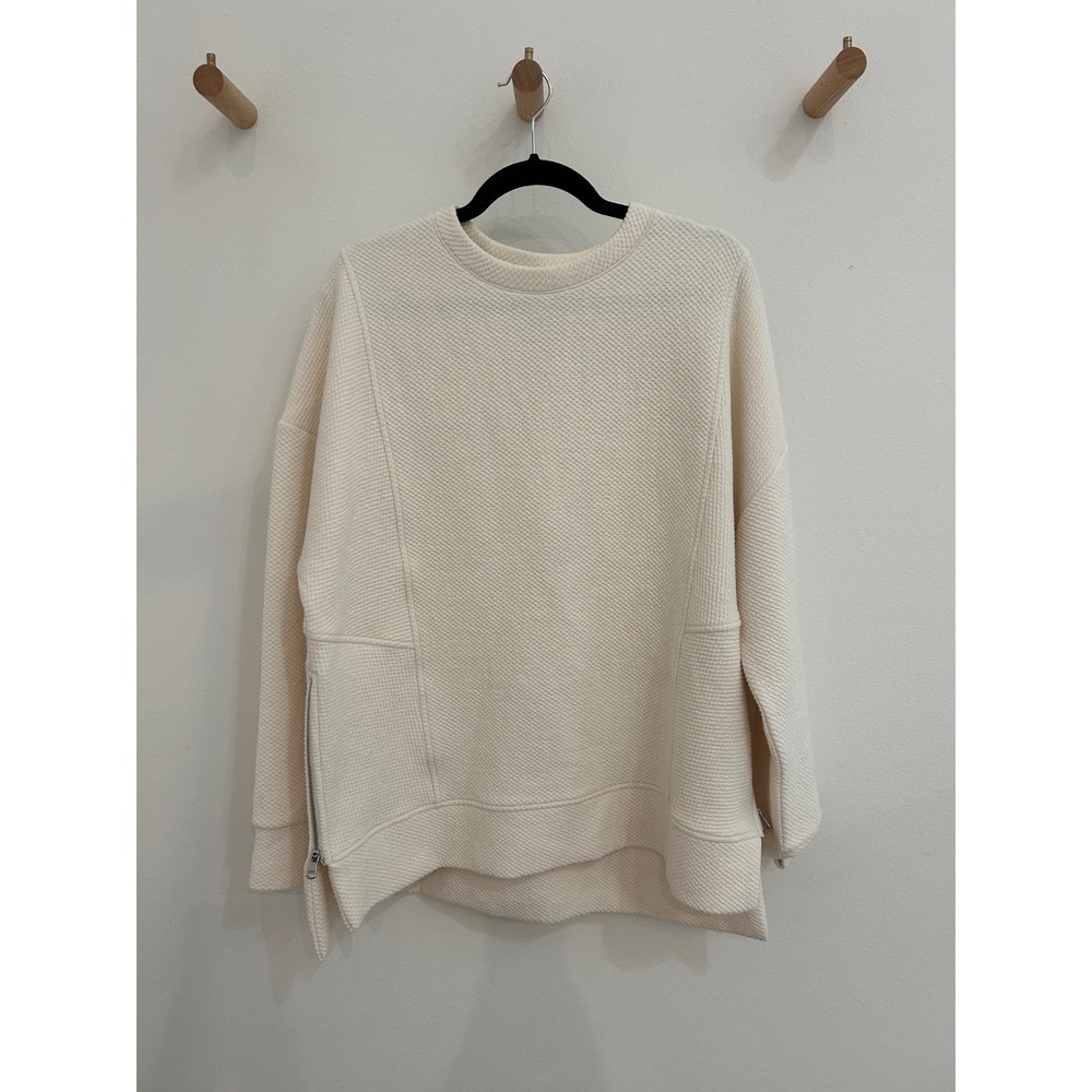 Calia Side Zip Tunic Ivory Textured Crew Neck Sweatshirt Womens Size Large NWT
